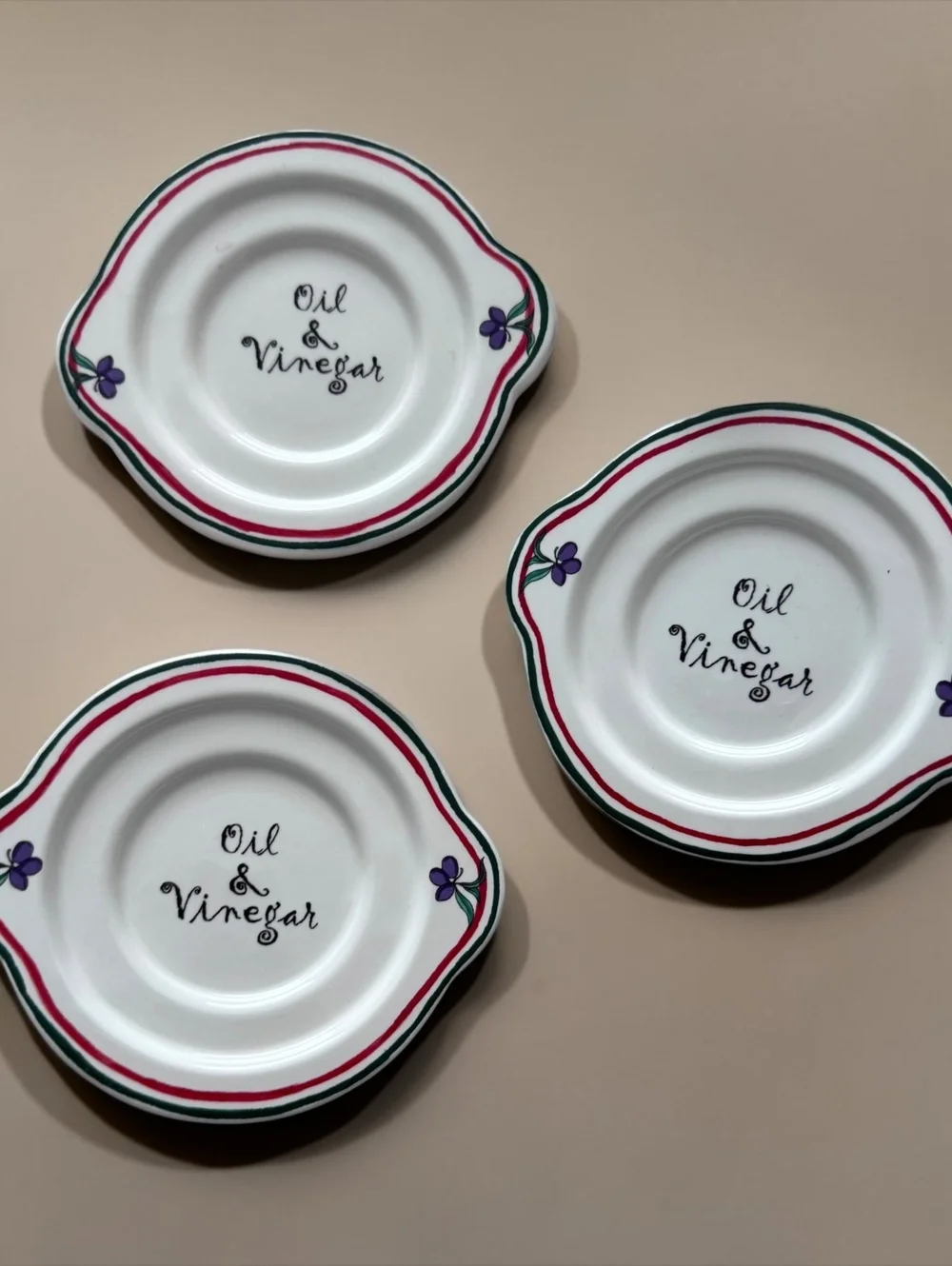 Bella Casa by Ganz Oil & Vinegar Dipping Plates Set of 3 Hand Painted Floral